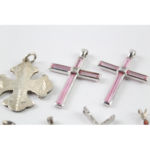 272 - Collection of Sterling Silver Cross Pendants inc. Gemstone, Etched x 10 48g