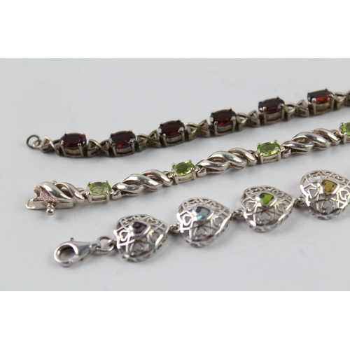 273 - Collection of Sterling Silver Gemstone Bracelets inc. Garnet, Peridot x 3 38g