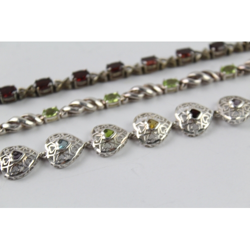 273 - Collection of Sterling Silver Gemstone Bracelets inc. Garnet, Peridot x 3 38g