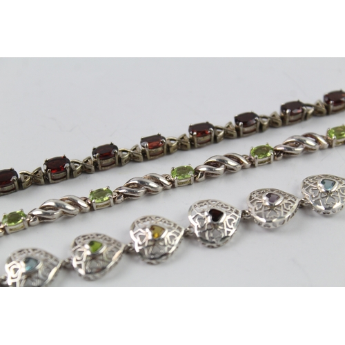 273 - Collection of Sterling Silver Gemstone Bracelets inc. Garnet, Peridot x 3 38g