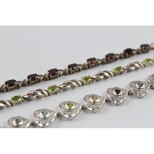 273 - Collection of Sterling Silver Gemstone Bracelets inc. Garnet, Peridot x 3 38g