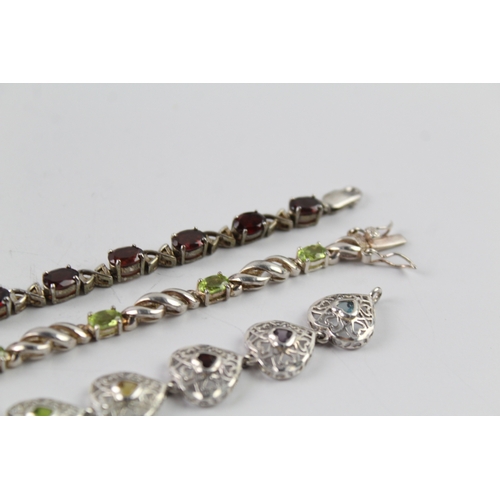 273 - Collection of Sterling Silver Gemstone Bracelets inc. Garnet, Peridot x 3 38g