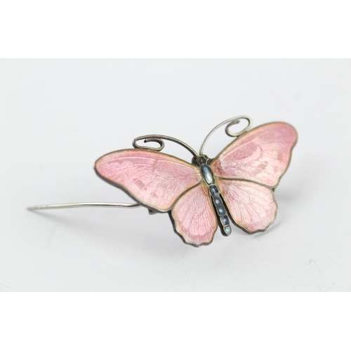 281 - Marius Hammer Sterling Silver Pink Enamel Butterfly Brooch 10g