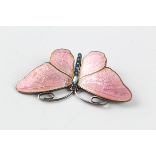 281 - Marius Hammer Sterling Silver Pink Enamel Butterfly Brooch 10g