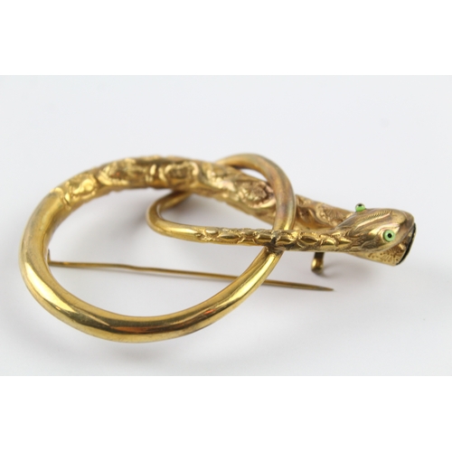 282 - Rolled Gold Snake Brooch w/ Beaded Eyes 41g