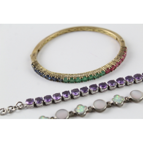 286 - Collection of Sterling Silver Gemstone Bracelets inc. Emerald, Opal x 3 37g