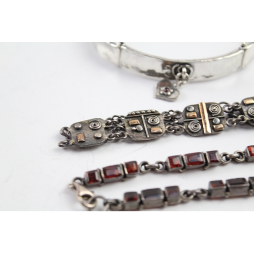 298 - Collection of Sterling Silver Bracelets inc. Garnet, Gold Accents x 3 54g