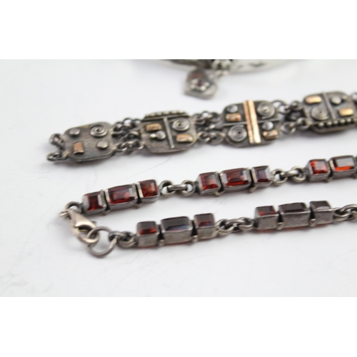 298 - Collection of Sterling Silver Bracelets inc. Garnet, Gold Accents x 3 54g