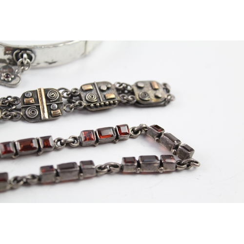 298 - Collection of Sterling Silver Bracelets inc. Garnet, Gold Accents x 3 54g