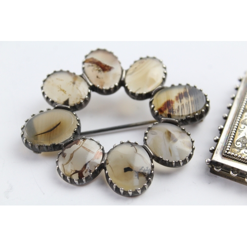 304 - Collection of Silver Victorian Jewellery inc. Agate Brooch, Locket x 2 36g