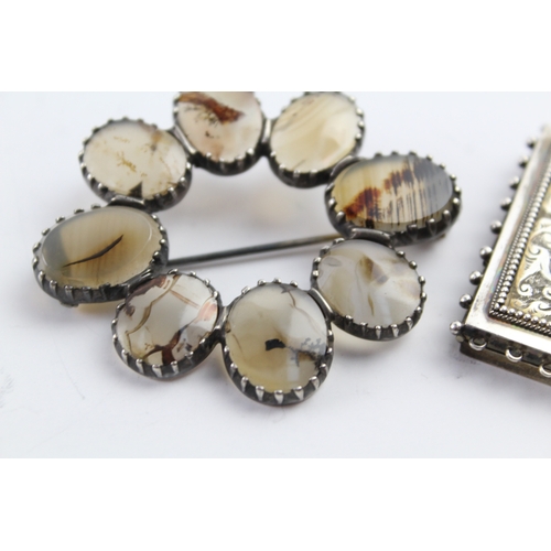 304 - Collection of Silver Victorian Jewellery inc. Agate Brooch, Locket x 2 36g