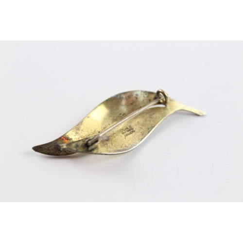 305 - Aksel Holmsen Norway Sterling Silver Yellow Enamel Foliate Brooch 7g