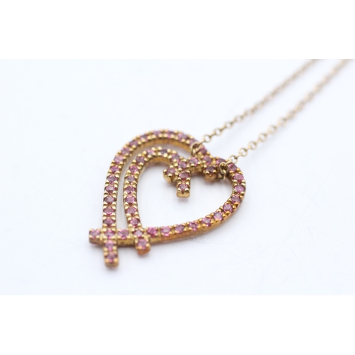 36 - 9ct gold pink gemstone loveheart pendant necklace (4.5g)