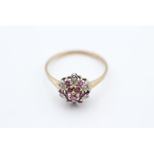 40 - 9ct gold vintage ruby & diamond cluster ring (1.8g) Size Q