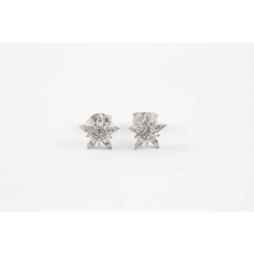 61 - 9ct white gold diamond starburst stud earrings (1.5g)