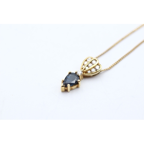 62 - 18ct gold sapphire & diamond pendant necklace (3.7g)