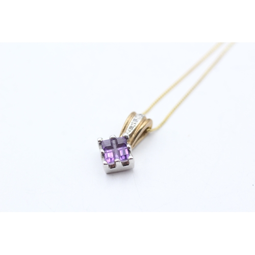 88 - 9ct gold amethyst & diamond pendant necklace (2.4g)