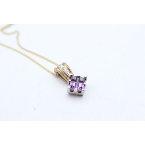 88 - 9ct gold amethyst & diamond pendant necklace (2.4g)