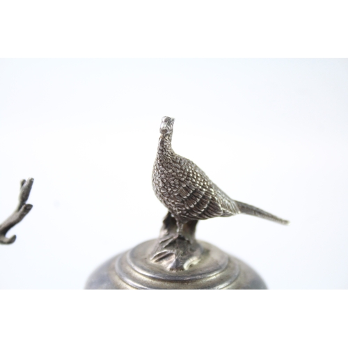 315 - 2 x Vintage 2003 Birmingham Sterling Silver Stag & Pheasant Bottle Stoppers 112g