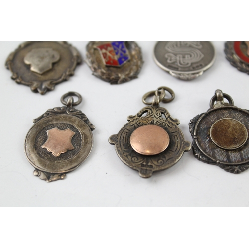 319 - 8 x Antique / Vintage Hallmarked .925 Sterling Silver Fobs / Medallions 75g