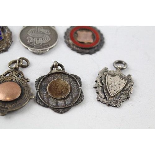 319 - 8 x Antique / Vintage Hallmarked .925 Sterling Silver Fobs / Medallions 75g