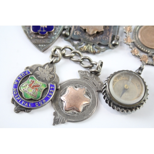 334 - 8 x Antique / Vintage .925 Sterling Silver Fobs / Medallions (78g)