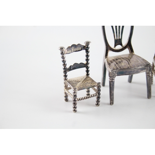 339 - 3 x Antique / Vintage .925 Sterling Silver Miniature Doll's House Chairs (62g)