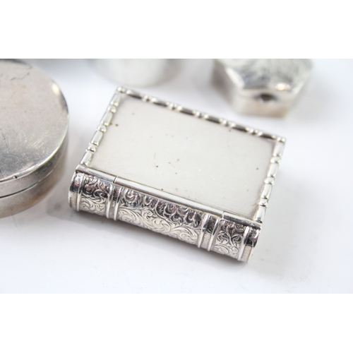 341 - 5 x Antique / Vintage .925 Sterling Silver Pill / Trinket Boxes Inc Novelty 129g