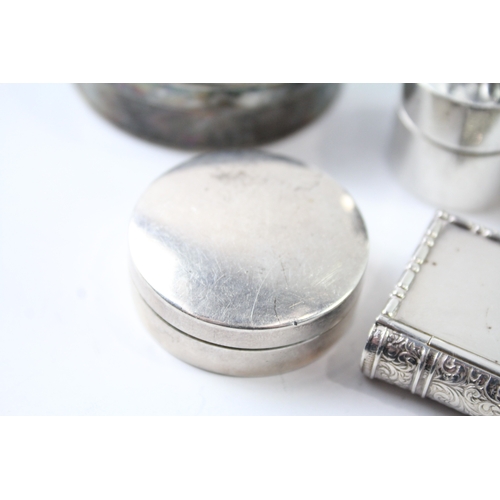 341 - 5 x Antique / Vintage .925 Sterling Silver Pill / Trinket Boxes Inc Novelty 129g