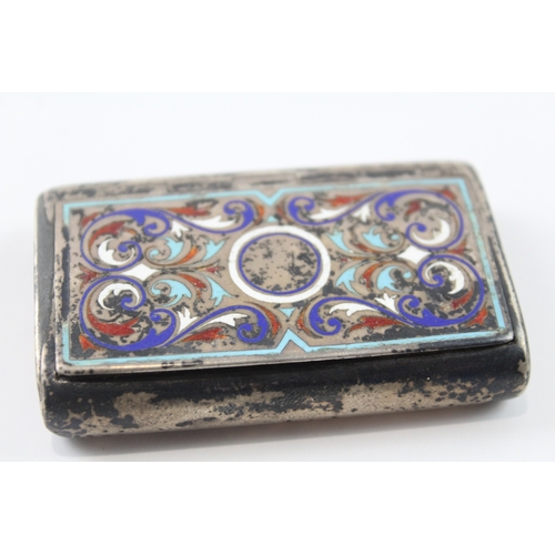 342 - Antique / Vintage Stamped .840 Russian Silver Enamel Inlay Snuff Box (92g)