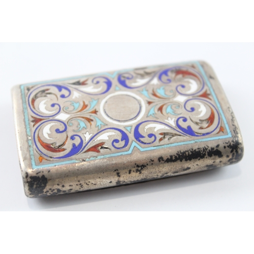 342 - Antique / Vintage Stamped .840 Russian Silver Enamel Inlay Snuff Box (92g)