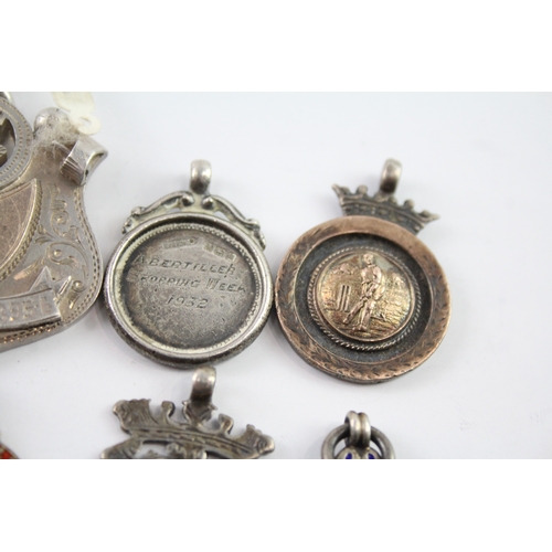 345 - 8 x Antique / Vintage Hallmarked .925 Sterling Silver Fobs / Medallions (73g)