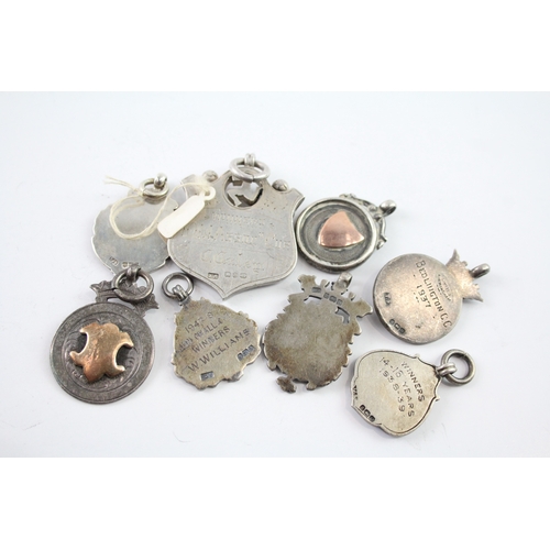 345 - 8 x Antique / Vintage Hallmarked .925 Sterling Silver Fobs / Medallions (73g)