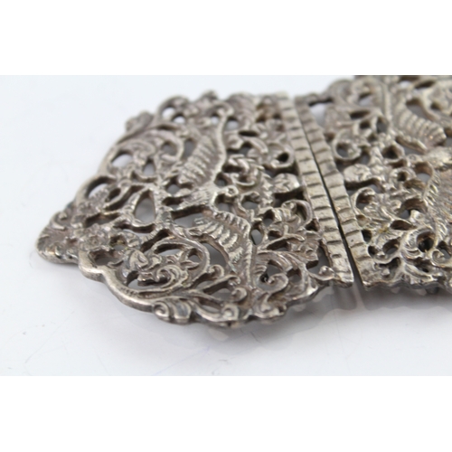 356 - Antique 1919 Birmingham Sterlin Silver Phoenix Detailed Ladies Belt Buckle (86g)