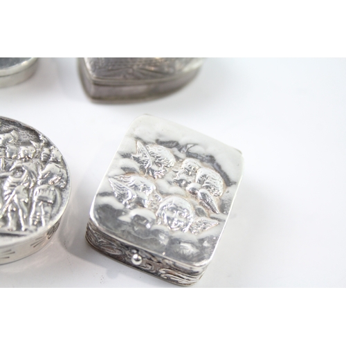 365 - 5 x Antique / Vintage .925 Sterling Silver Pill / Trinket Boxes Inc Cherubs 71g