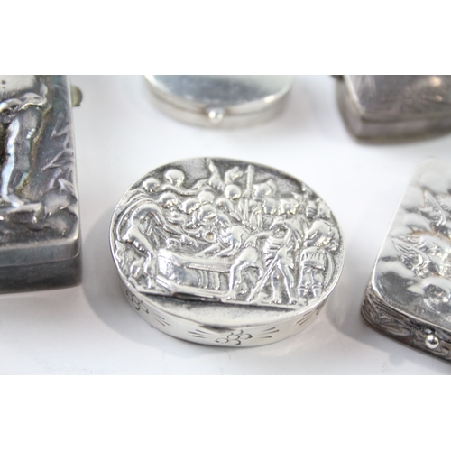 365 - 5 x Antique / Vintage .925 Sterling Silver Pill / Trinket Boxes Inc Cherubs 71g