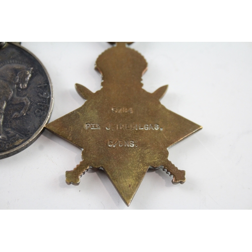 393 - Mounted WW1 1914 Mons Star Medal Trio 5784-6DN5784 Pte-Cpl J. Tregilgas 6Dns