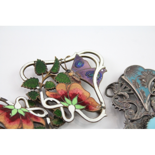 420 - Antique Ladies Accessories Inc Victorian, Enamel Belt Buckles, Beaded Purse x 3