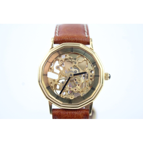 457 - Rotary Gold Tone Skeleton Dress Watch Hand Wind Working