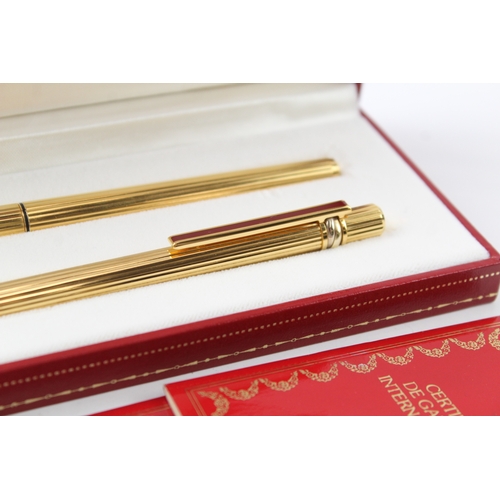 494 - Vintage Must De Cartier Gold Plated Fountain Pen Set w/ 18ct Gold Nib, Ballpoint