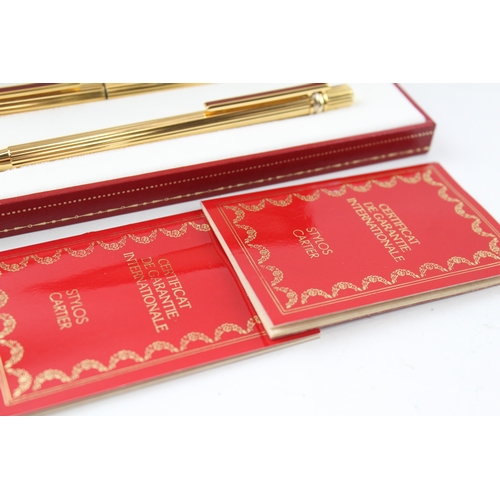 494 - Vintage Must De Cartier Gold Plated Fountain Pen Set w/ 18ct Gold Nib, Ballpoint