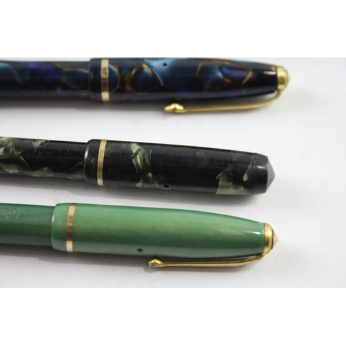 495 - 3 x Vintage Conway Stewart Dinkie Fountain Pens w/ 14ct Gold Nibs WRITING