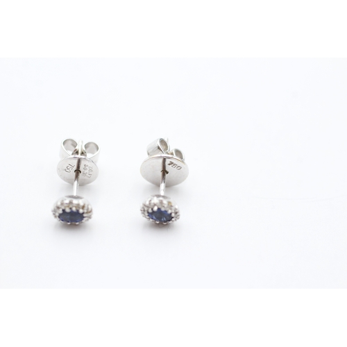 103 - 18ct gold sapphire & diamond halo stud earrings (2.5g)