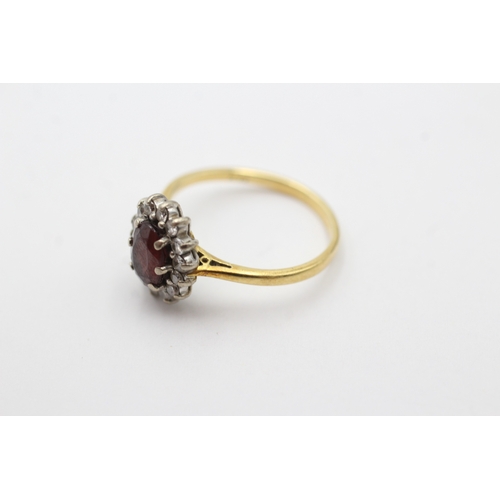 107 - 9ct gold vintage garnet & diamond closer ring (2.9g) Size K 1/2