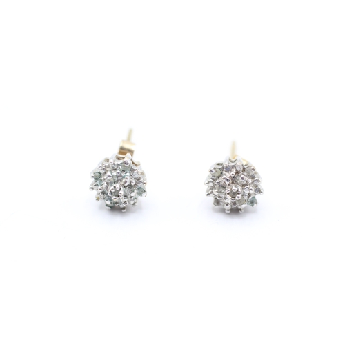 133 - 9ct gold diamond cluster stud earrings (1.6g)