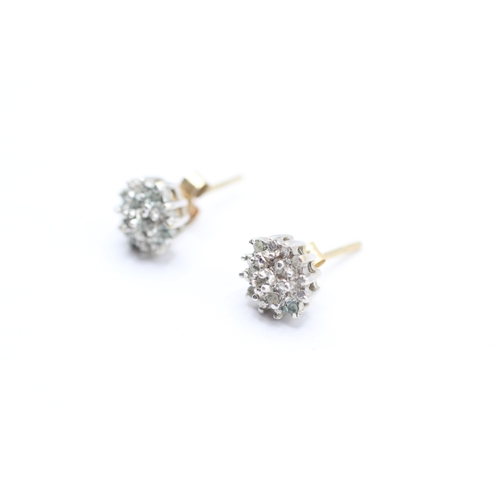 133 - 9ct gold diamond cluster stud earrings (1.6g)