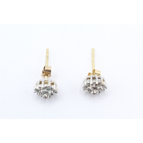 133 - 9ct gold diamond cluster stud earrings (1.6g)