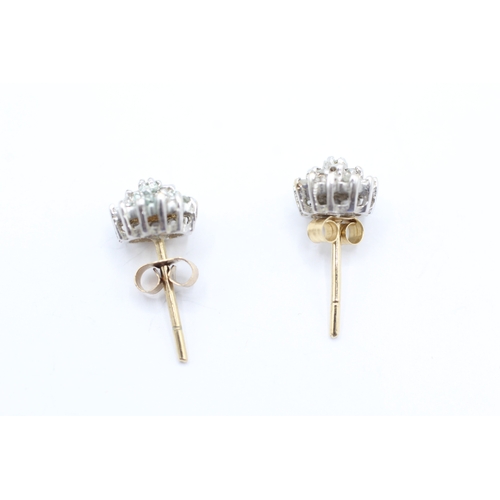 133 - 9ct gold diamond cluster stud earrings (1.6g)