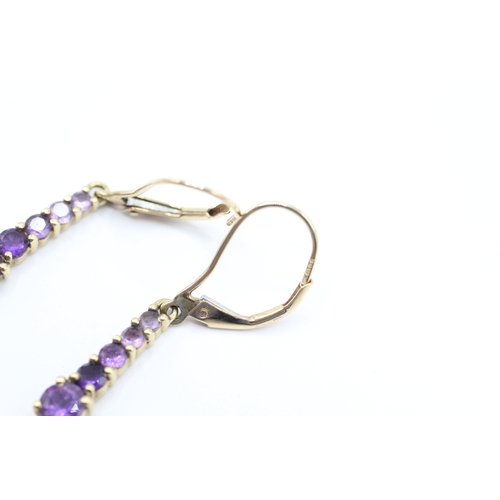 160 - 9ct gold graduated amethyst drop earrings (1.5g)