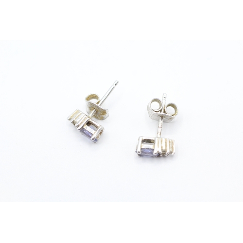 164 - 9ct gold blue gemstone & diamond stud earrings (1.2g)